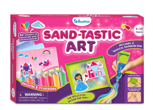 Skillmatics サンドアートアクティビティ - 散らからないDIYユニコーン&プリンセスクラフトキット、50枚以上のカラフルなステッカー付き、子供向けクリエイティブアート&クラフト、楽しい実践アクティビティ、4、5、6、7、8、9、10歳向けギフト