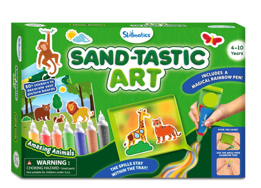 Skillmatics サンドアートアクティビティ - 散らからないDIY動物クラフトキット、50枚以上のカラフルなステッカー付き、子供向けのクリエイティブアート＆クラフト、楽しい実践アクティビティ、4、5、6、7、8、9、10歳向けのギフト