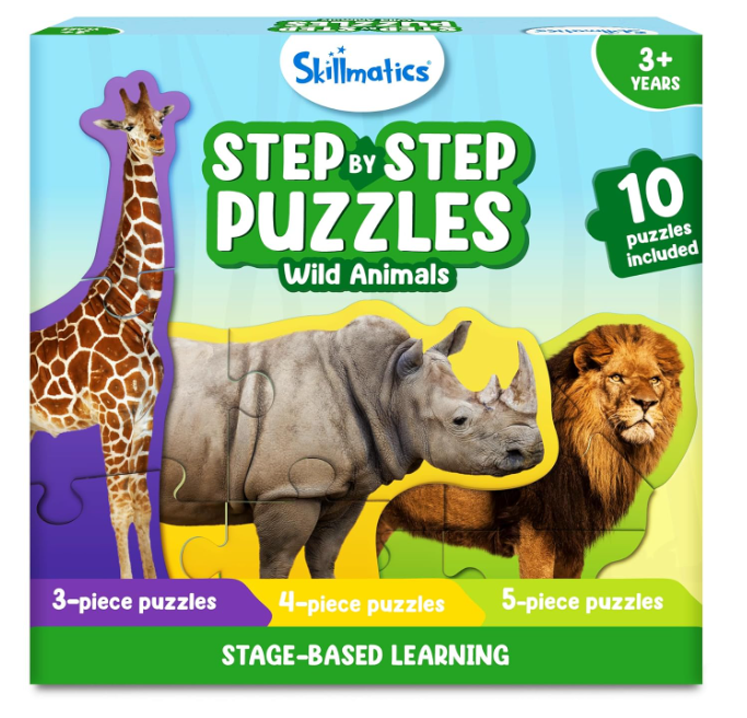 Skillmatics ステップバイステップパズル - 40ピース ジグソーパズル & 幼児用パズル モンテッソーリ教育玩具 男の子と女の子向け 野生動物 持ち運びに便利 3歳、4歳、5歳以上のお子様へのギフト