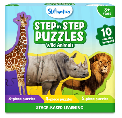 Skillmatics ステップバイステップパズル - 40ピース ジグソーパズル & 幼児用パズル モンテッソーリ教育玩具 男の子と女の子向け 野生動物 持ち運びに便利 3歳、4歳、5歳以上のお子様へのギフト