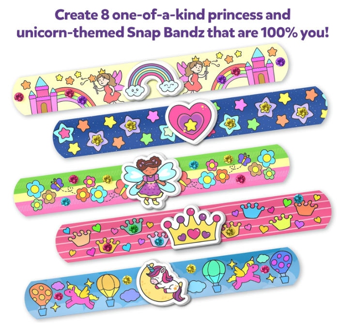 Skillmatics クラフトアクティビティ - スナップバンド、ユニコーン＆プリンセス、DIYアート＆クラフトアクティビティ、散らからない、クリエイティブキット、8本のバンド（8.6インチ）、4、5、6、7、8、9、10歳の男の子と女の子へのギフト