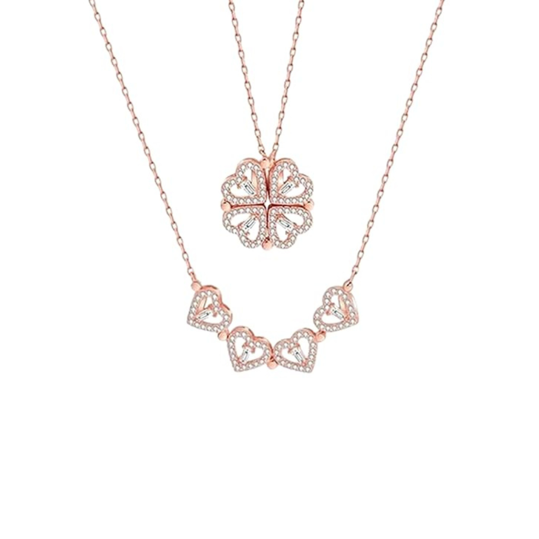 変色防止マグネットハートクローバーペンダントネックレス レディース用｜スタイリッシュなロケットチェーン｜最新ファッションジュエリーアクセサリー｜ミニマルジュエリー｜ギフトに最適