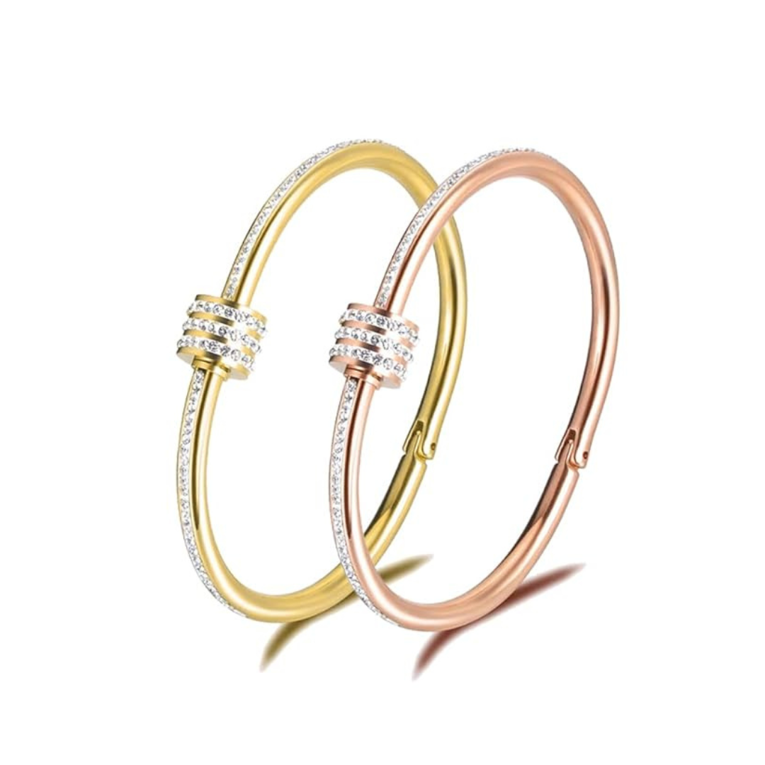 女性用ブレスレット｜スタイリッシュなバングル｜調整可能・変色防止｜ローズゴールドカラーのカダ｜ステンレススチール製カフブレスレット｜アクセサリー＆ギフトセット