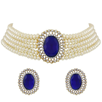 18K ゴールドメッキパールチョーカーネックレスジュエリーセット | 5層パール紐 | インド風 | インドアクセサリー