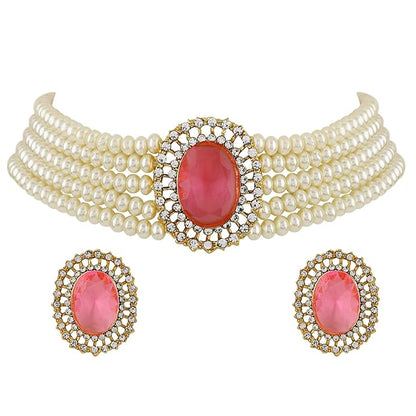 18K ゴールドメッキパールチョーカーネックレスジュエリーセット | 5層パール紐 | インド風 | インドアクセサリー